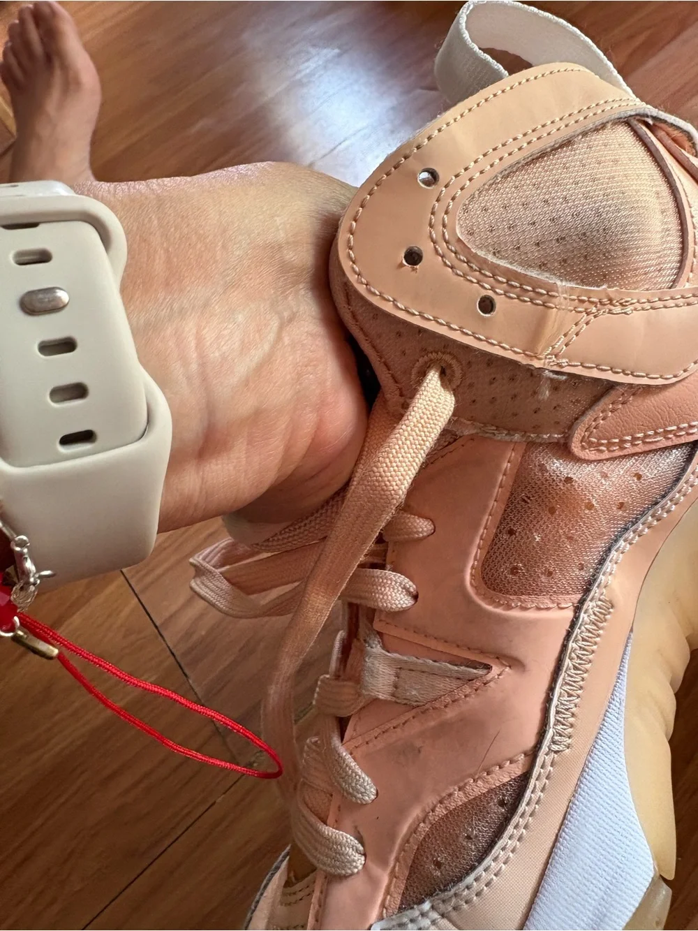Jordan High-Top Sneakers in Peach/White 7 US